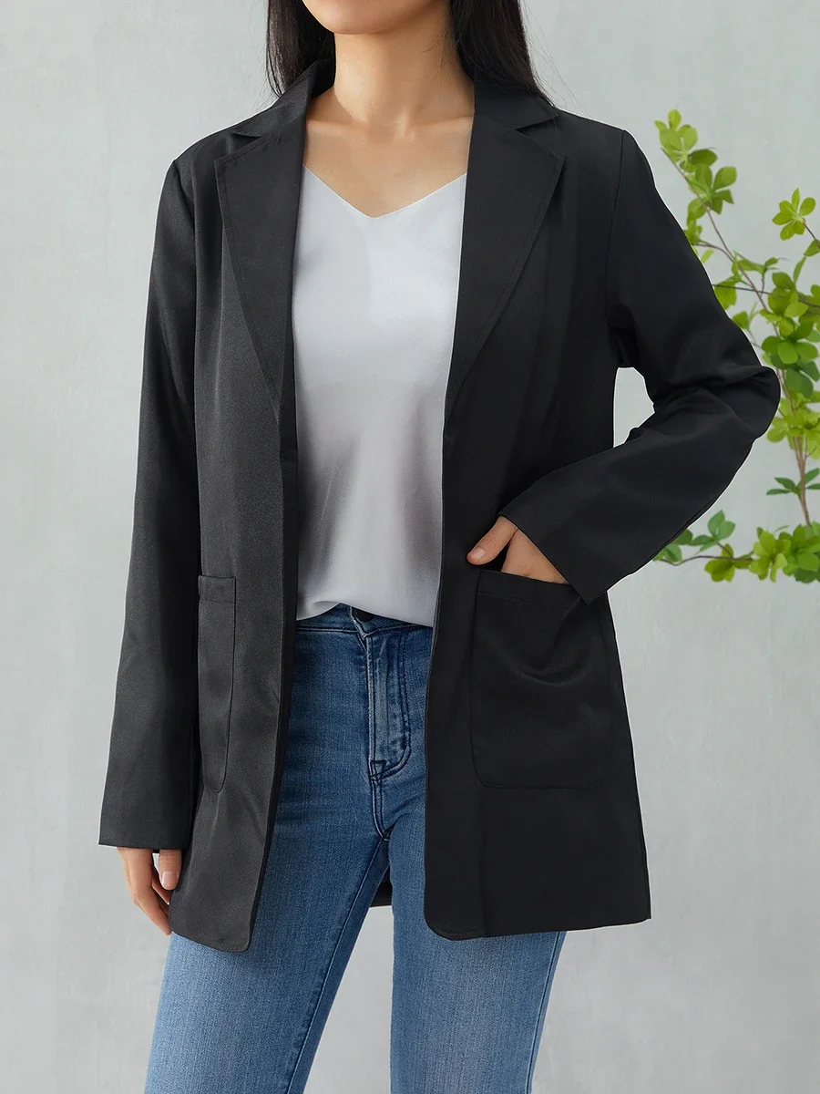 Blazer de manga larga para mujer, chaqueta de oficina, trabajo, negocios, fiesta, traje informal, abrigo, prendas de vestir de Color sólido