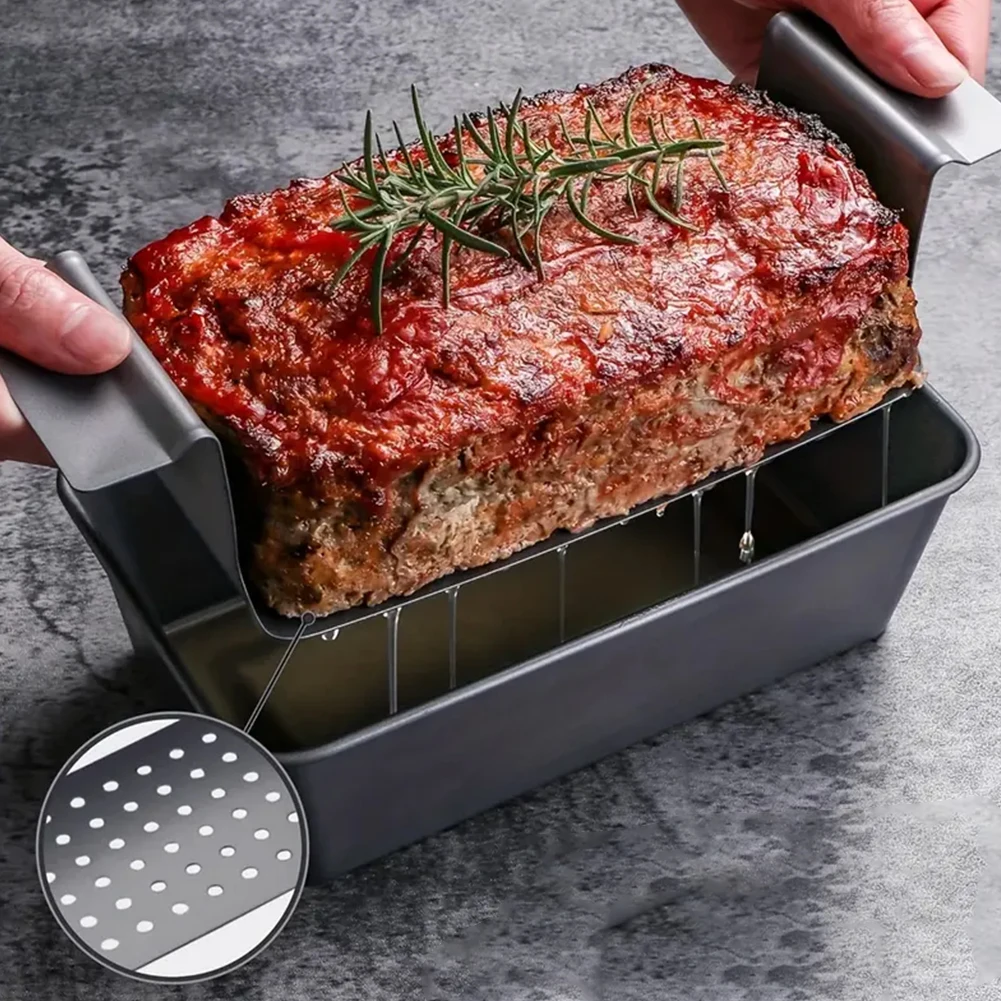 

Non Stick Meatloaf Pan W/ Detachable Drain Tray for Baked Loaves (Black)