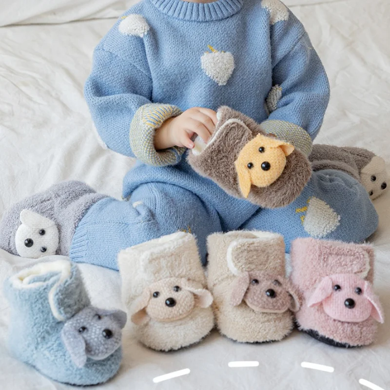 Newborn Baby Floor Shoes Winter Warm Toddler Shoes Cute Puppy Home Indoor Anti-slip Socks Multicolor Boy Girl