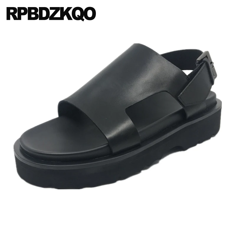 Open Toe Flat Genuine Leather Summer 2023 Famous Brand Designer Shoes Men High Quality Italian Black Casual Platform Sandals