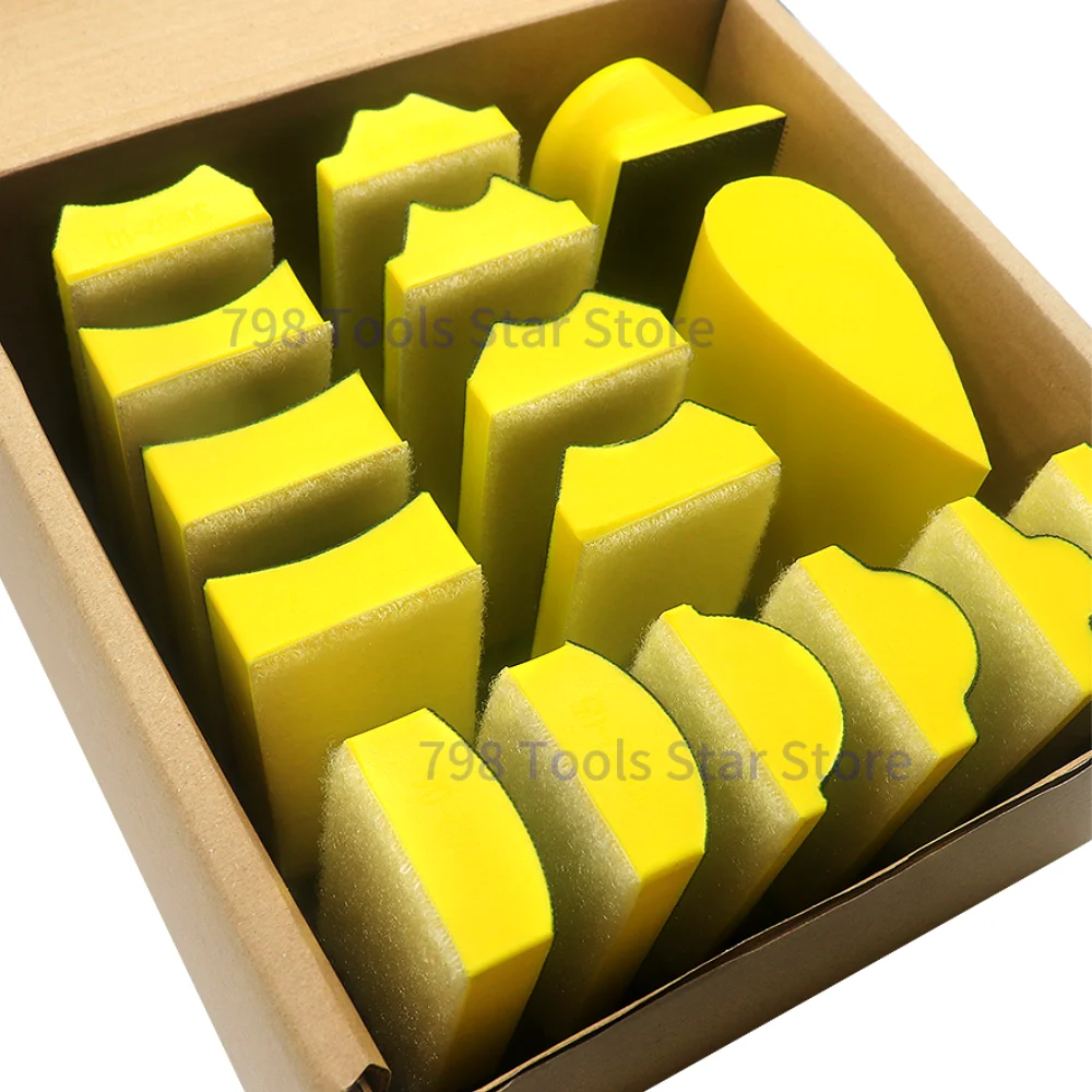 

16PCS Hand Sanding Block Set,Hook & Loop Interchangeable Assorted Convex & Concave Shapes for Sanding or Polishing in Auto Body