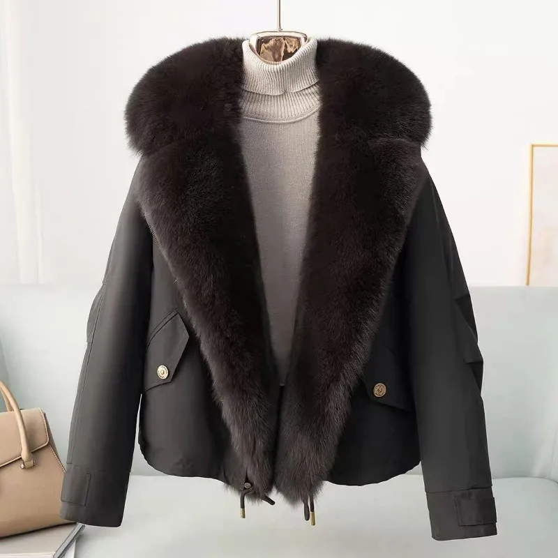 Winter's New High-end Large-collar Workwear Down Cotton-padded Jacket Women's Fashionable Short Thickened Cotton-padded Overcoat