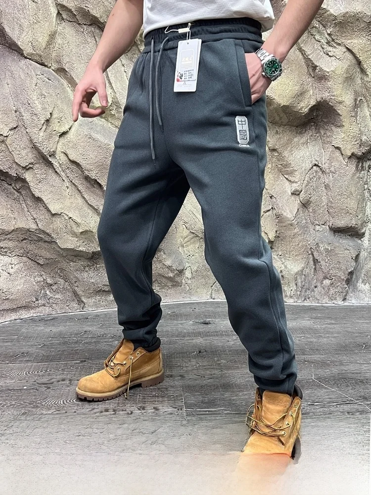 

Мужские термоудерживающие спортивные штаны на подкладке Fce, самонагревающиеся, двусторонние, Velboa, осень-зима, прямые брюки со средней талией