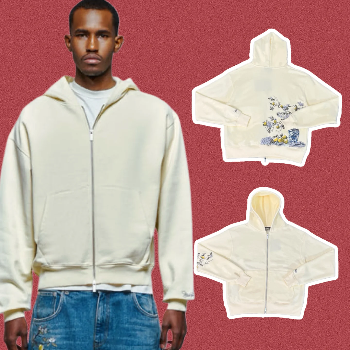 

Derschutze Zip up Hooded Jaet American Street Sle Retro High Street Long Sve Sweatirt Coat for Men Casual Wear