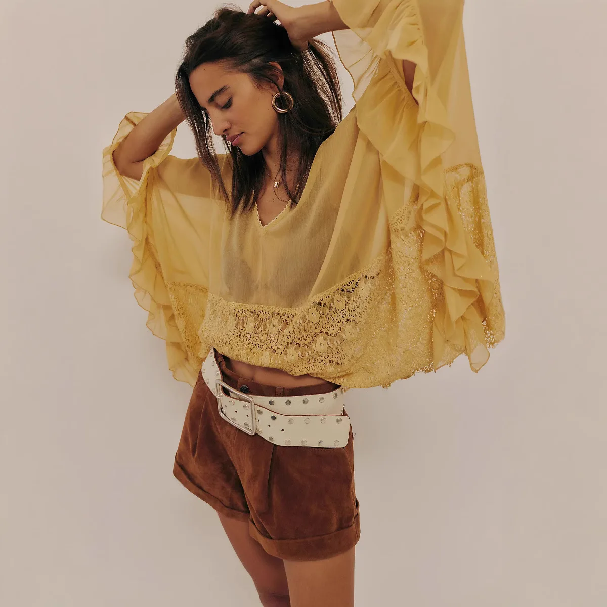 Verão feminino morcego sve retalhos renda irt redondo ne sete sve cor outro material 00% cobrir irt