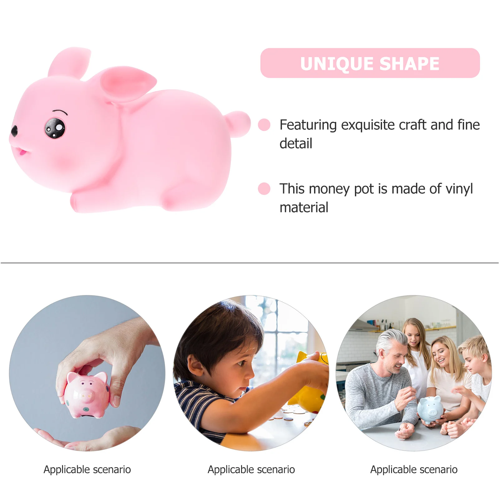 

Bunny Piggy Bank White Small Rabbit Savings Jar for Kids Vinyl Cartoon Money Holder Coin Storage Birthday Gift