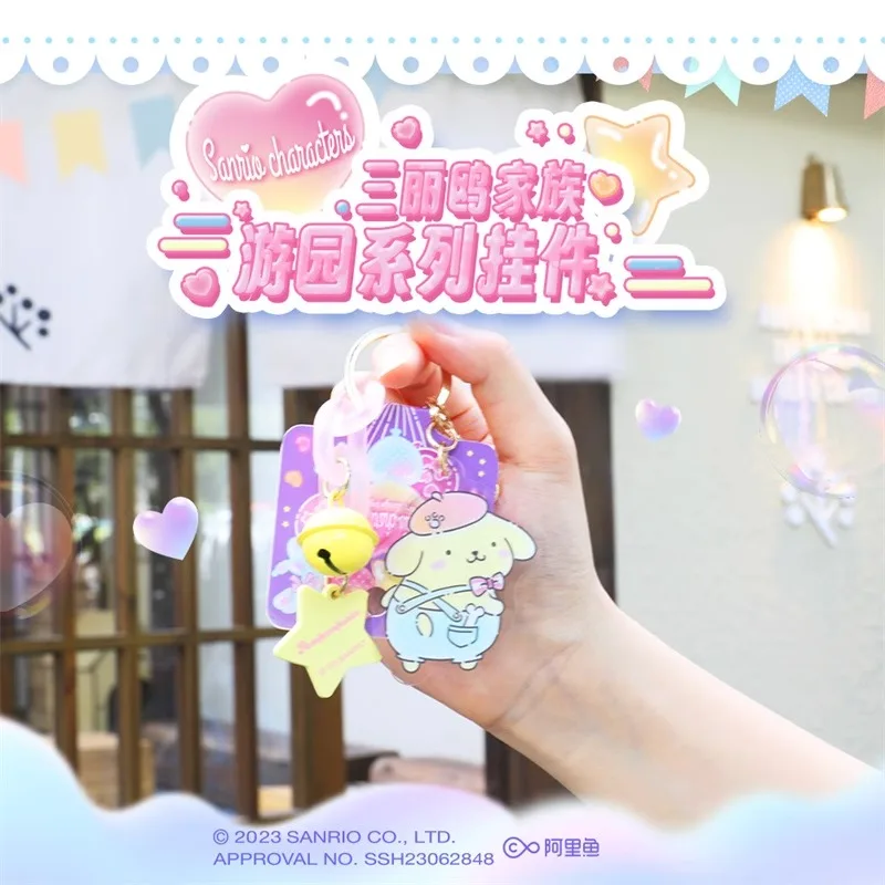 Sanrio พวงกุญแจการ์ตูนสัตว์ Kuromi Hello Kitty Cinnamoroll, พวงกุญแจเมโลดี้พวงกุญแจรูปแอ็คชั่นของขวัญของเล่นโมเดล