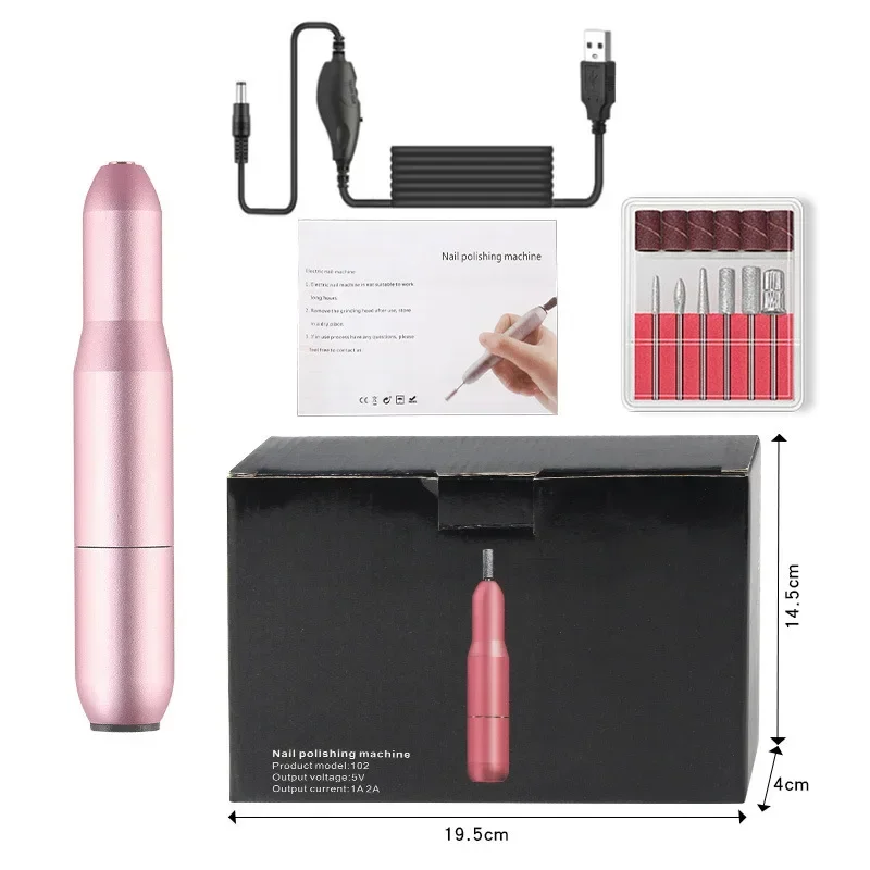 Electric Nail Drill Machine Set, USB, portátil Nail Drill Pen, Manicure Gel File, Nail Salon Tool, 20000 RPM
