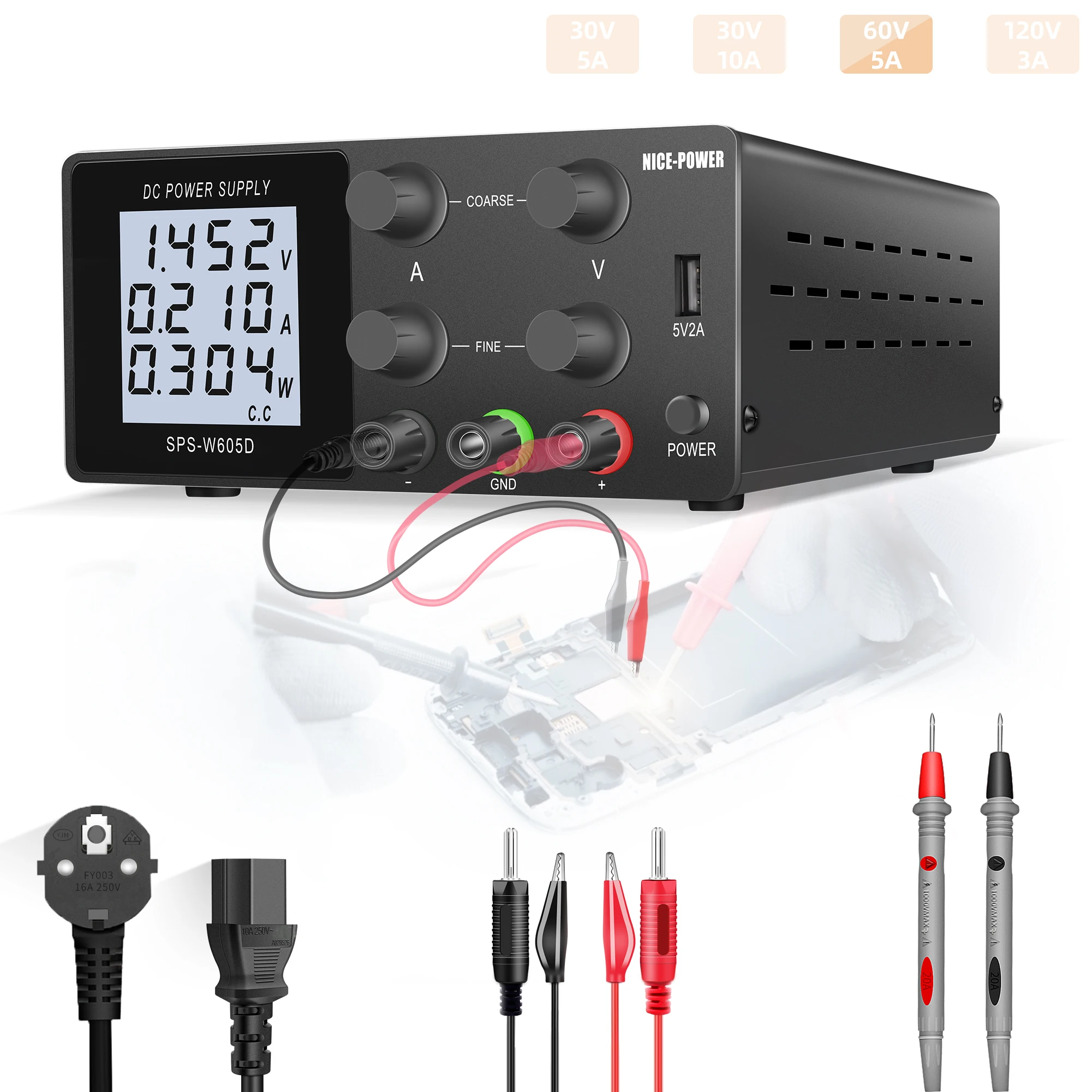 30V5A Power Supply unit 120V3A Adjustable Laboratory Power Supply   Bench Source for Electronic Load Test  Mobile Phone Repair