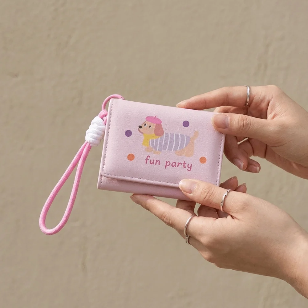 PU Dachshund Dog Wallet Cartoon Multiple Card Sausage Dog Card Bag Coin Purse Dopamine Color Three Fold Wallet Shopping