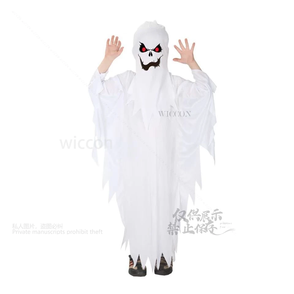 Kostium dla dzieci - zabawny strój białego ducha z kapturem i peleryną Upiorny, ale uroczy zestaw cosplay dla chłopców i dziewczynek Zatwierdzony na Halloween