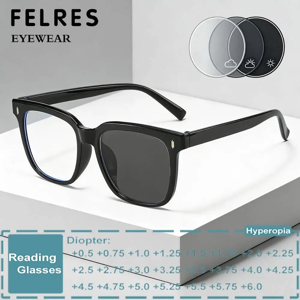 

Brand Design Black Photochromic Reading Glasses Men Women Prescription Presbyopia Glasses Outdoor Sun Color Changing Readers