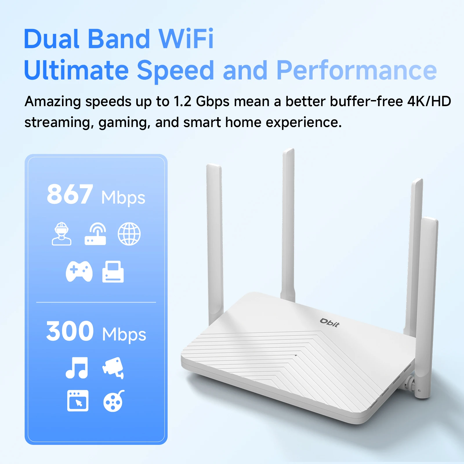 DBIT Wifi Router AC1200 2.4GHz&5.8GHz Dual Band Gigabit High Speed Wireless Router Gateway Stable Signal Multi-Device Connection