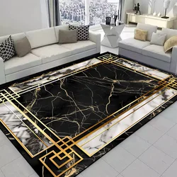 European Luxury Marble Decorative Rug for Living Room Luxury Black Gold Frame Lounge Sofa Floor Non-slip Washable Bedroom Carpet