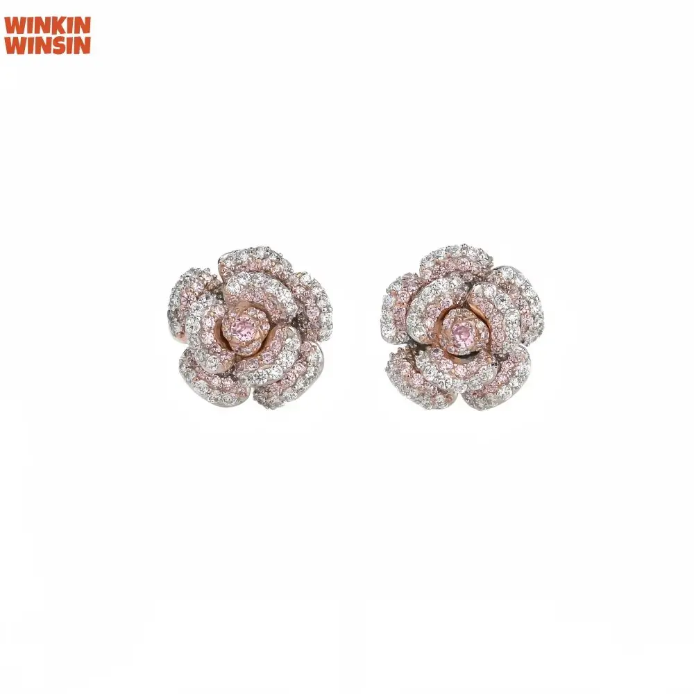 

WINKIN WINSIN Brand MST 925 Sterling Silver Earrings Lab Grown Gemstones High Carbon Diamond Rose Stud Earrings Jewelry