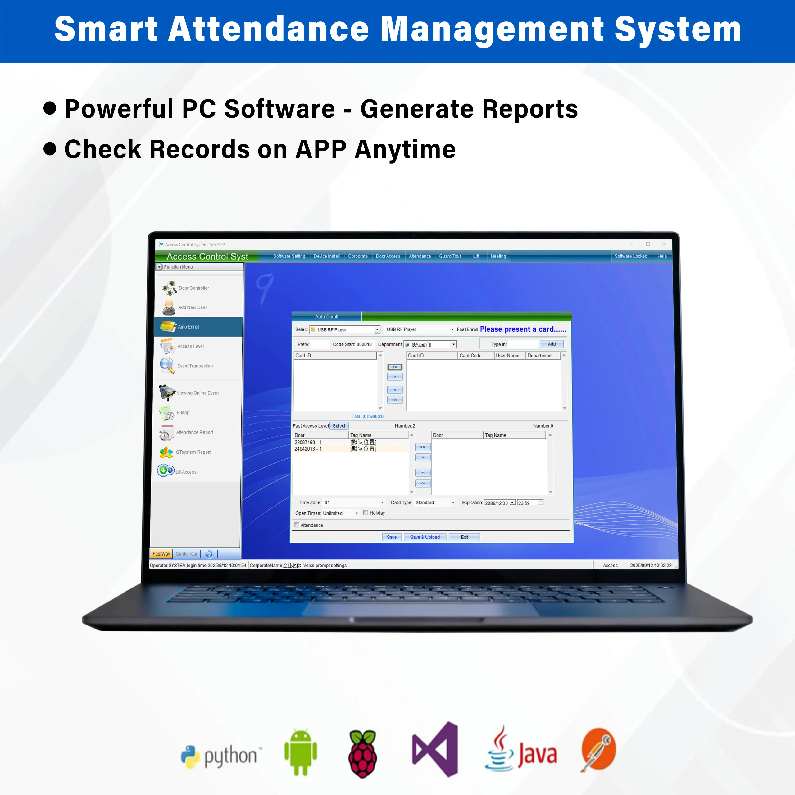 7" IPS Face RFID Access Control Terminal | Biometric Attendance System with Ethernet, USB, PC Software Employee Attendance