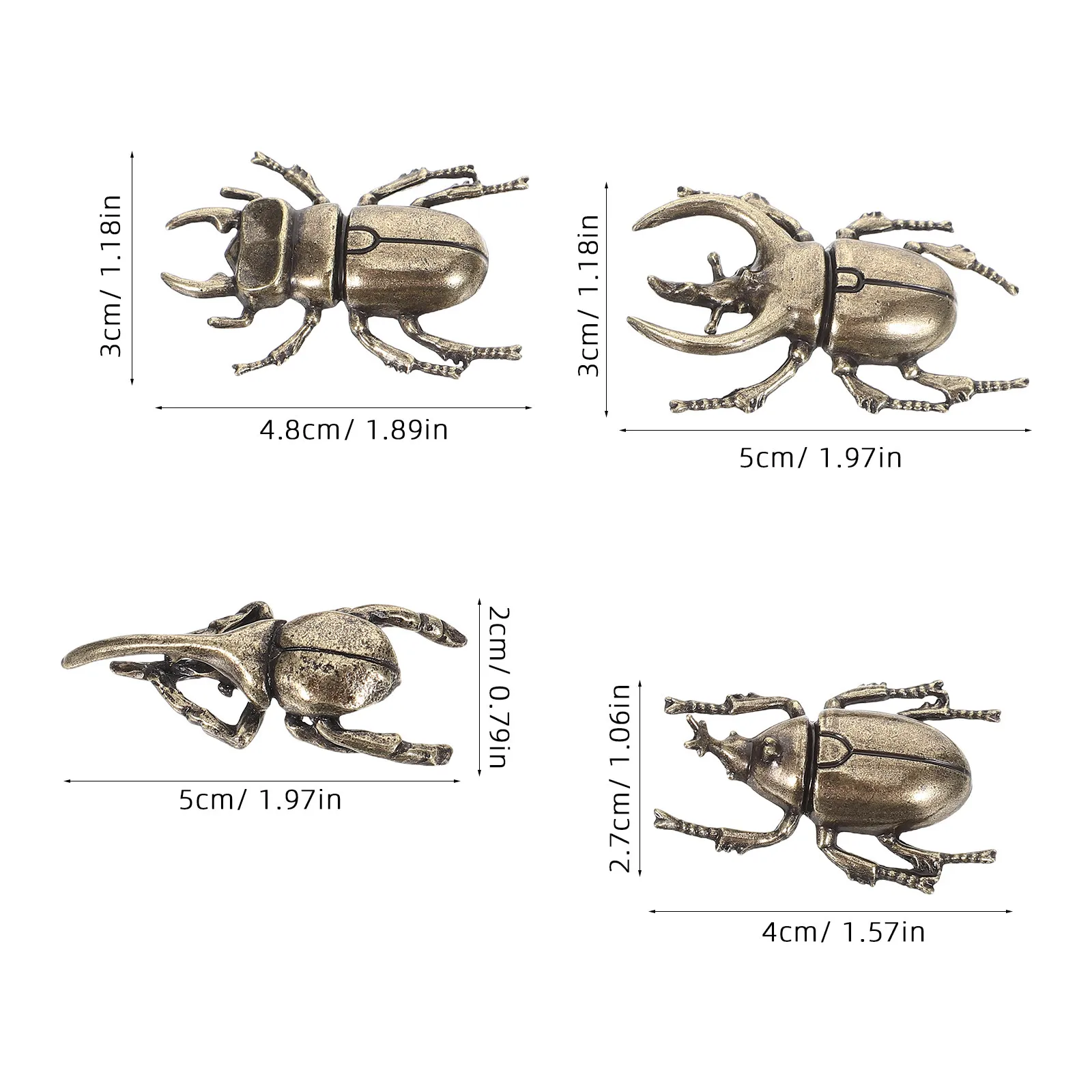 4Pcs Brass Insects Tea Pet Vintage Beetle Sculpture Set for Desk Home Decor Retro Mini Brass Bug Statues Garden Display