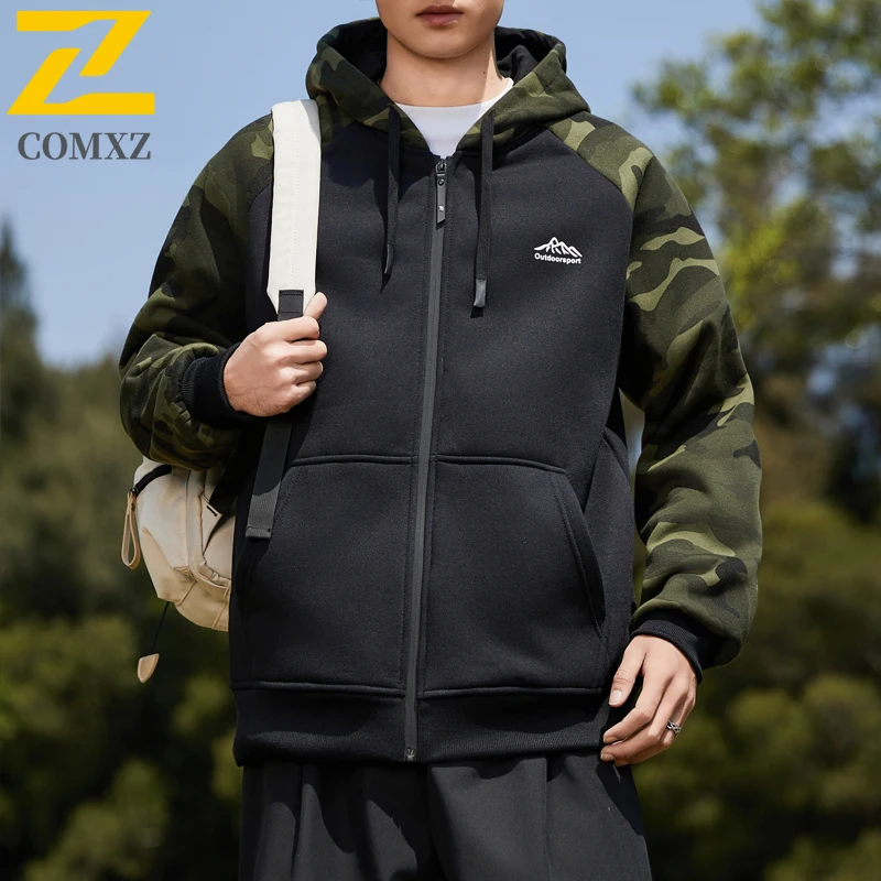 New Hooded Cardigan Jacket 2025 Winter New Fashion Color Matching Design Windproof Warm Top Casual Versatile Mountain Print Coat