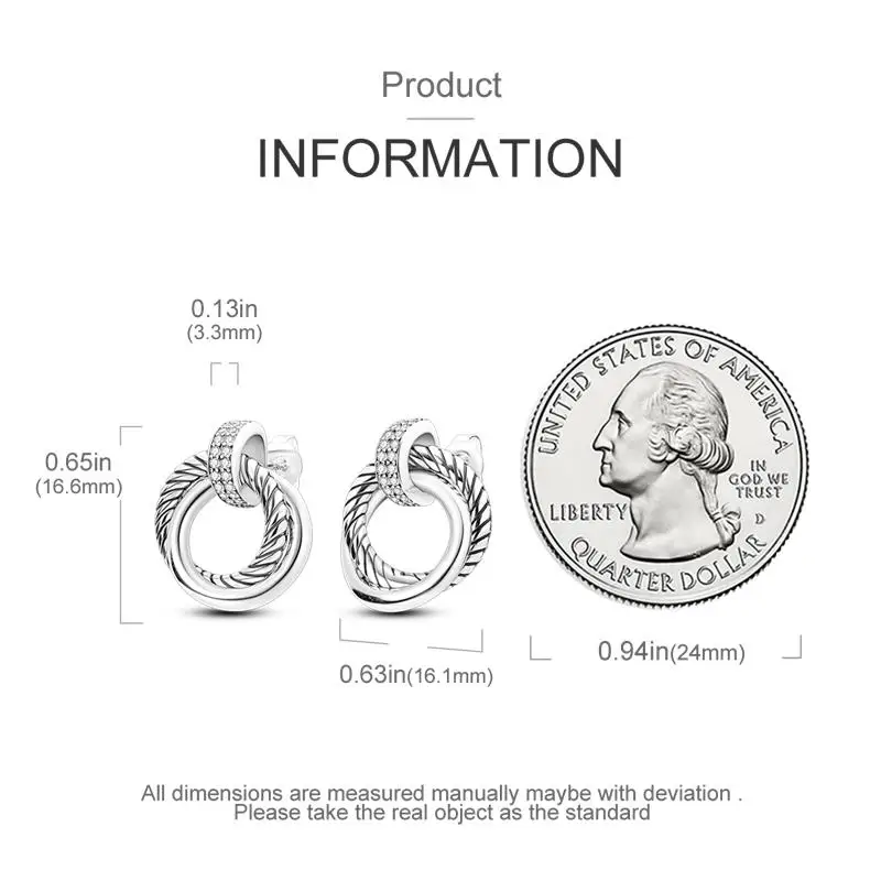 2024 Nowe srebrne kolczyki z cyrkoniami S925 Eternal Double Ring Snake Bone Prosta biżuteria Kobiecy prezent dla dziewczynek na imprezę — zdjęcie 4
