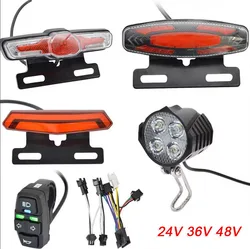 E-Bike Front Brake Rear Light Set 24/36/48V Bike Accessories Rack Lamp with Horn Headlight Switch Electric Bicycle Tail Light