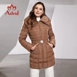 Aster D-chaqueta acolchada a cuadros para mujer, Parkas largas con capucha y cinturón, Abrigo acolchado cálido, ropa de nieve gruesa, invierno, 2023