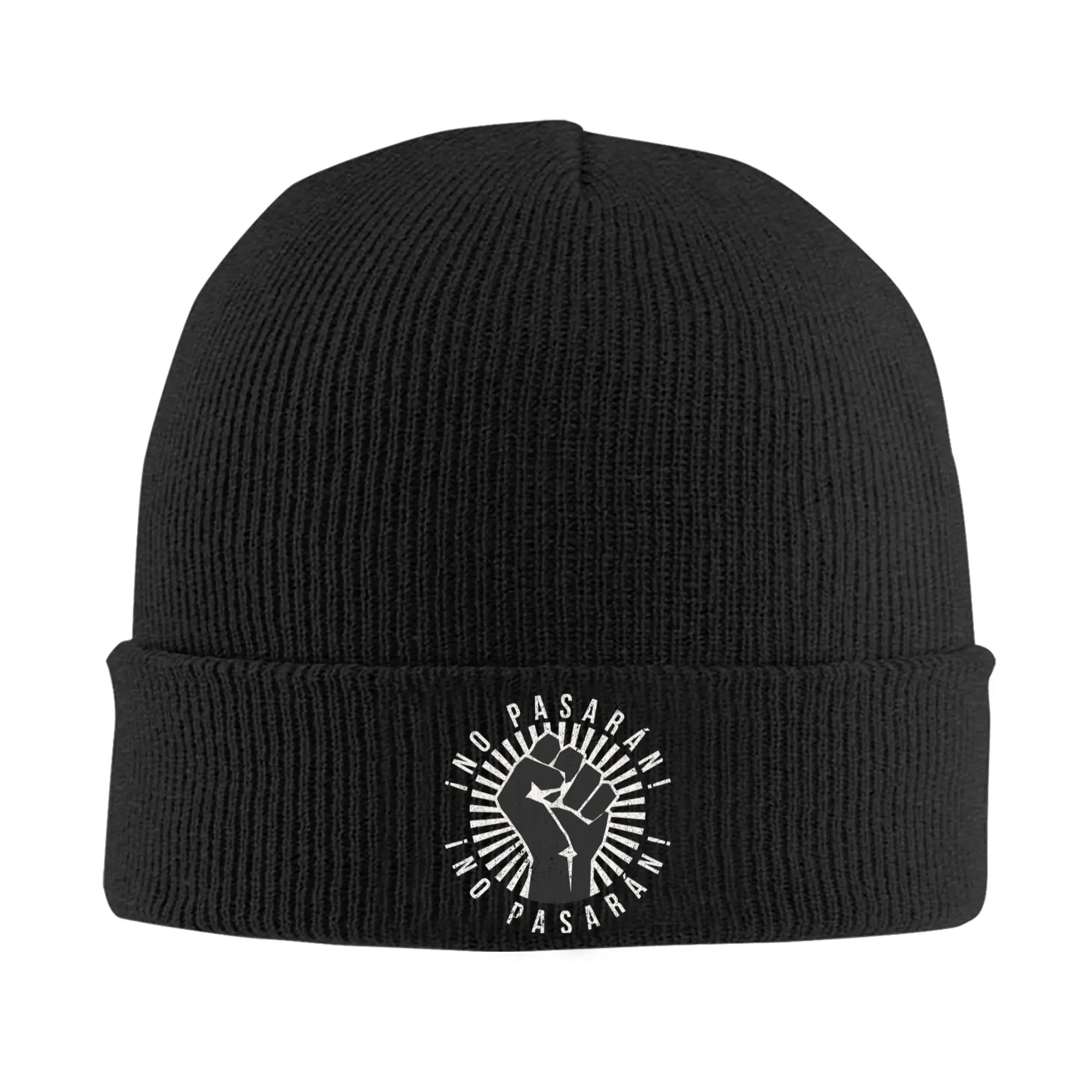 No Pasaran Anti-fascist Slogan Knitted Hat Autumn Winter Skullies Beanies Warm Spanish Not Pass Cap Acrylic Hot Sale Bonnet