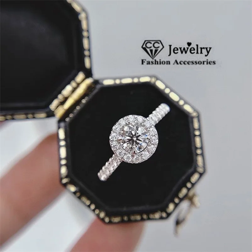 CC Wedding Rings for Women Silver Color Round Diamant Fine Engagement Jewelry White Gold Plated Party Accessories CC583