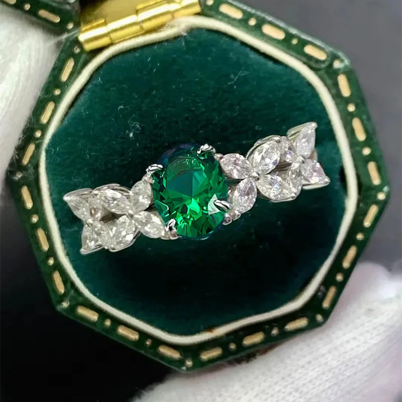 

Новый модный полный набор из серебра S925 пробы 6*8 мм изумрудный изысканный нишевой набор колец для ежедневного ношения слоев