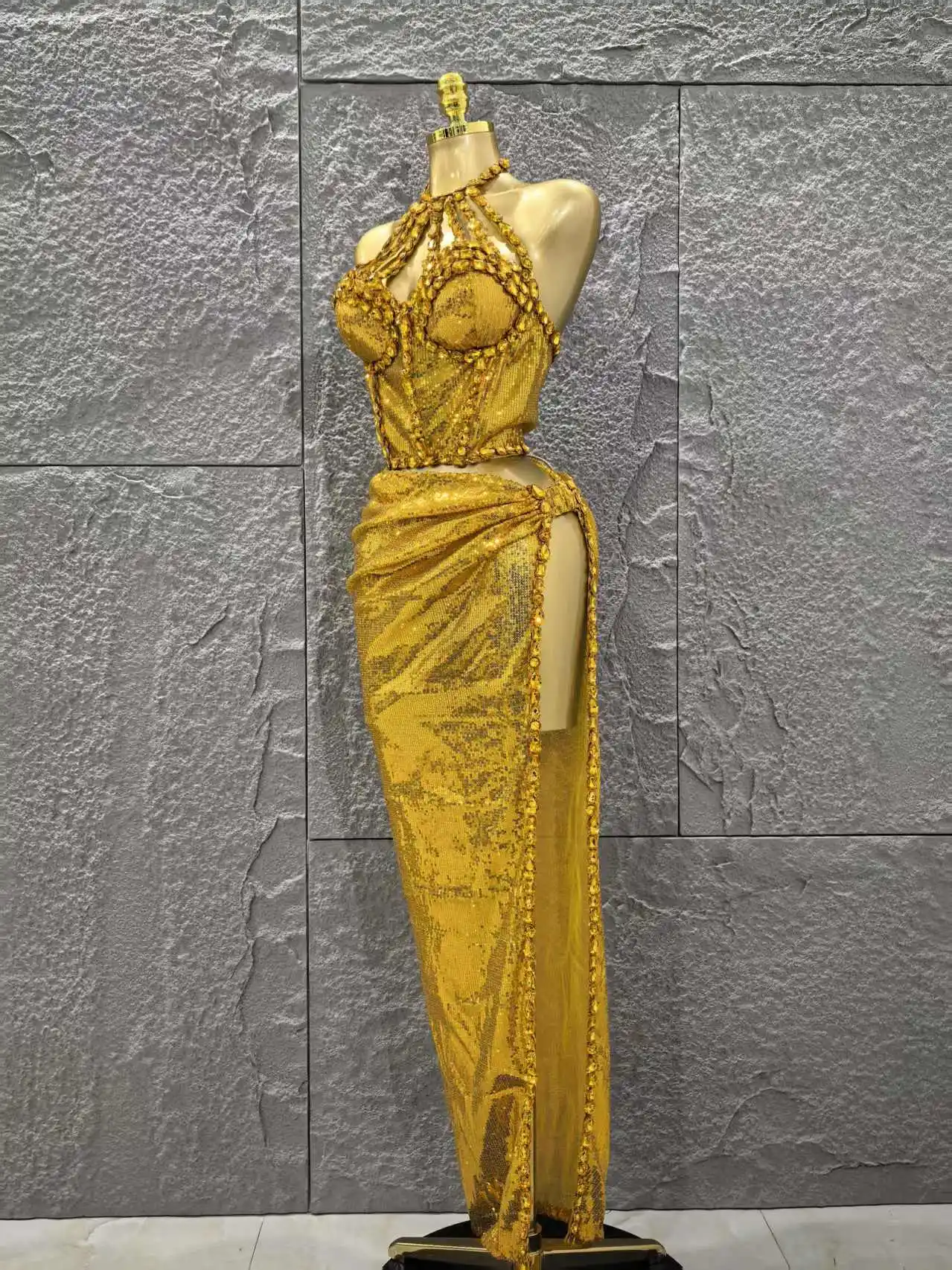 فاخر لامعة الماس الترتر الأحمر فستان طويل 2 قطعة مجموعة المرأة الجديدة مساء احتفال عيد ميلاد حفلة ملهى ليلي المرحلة