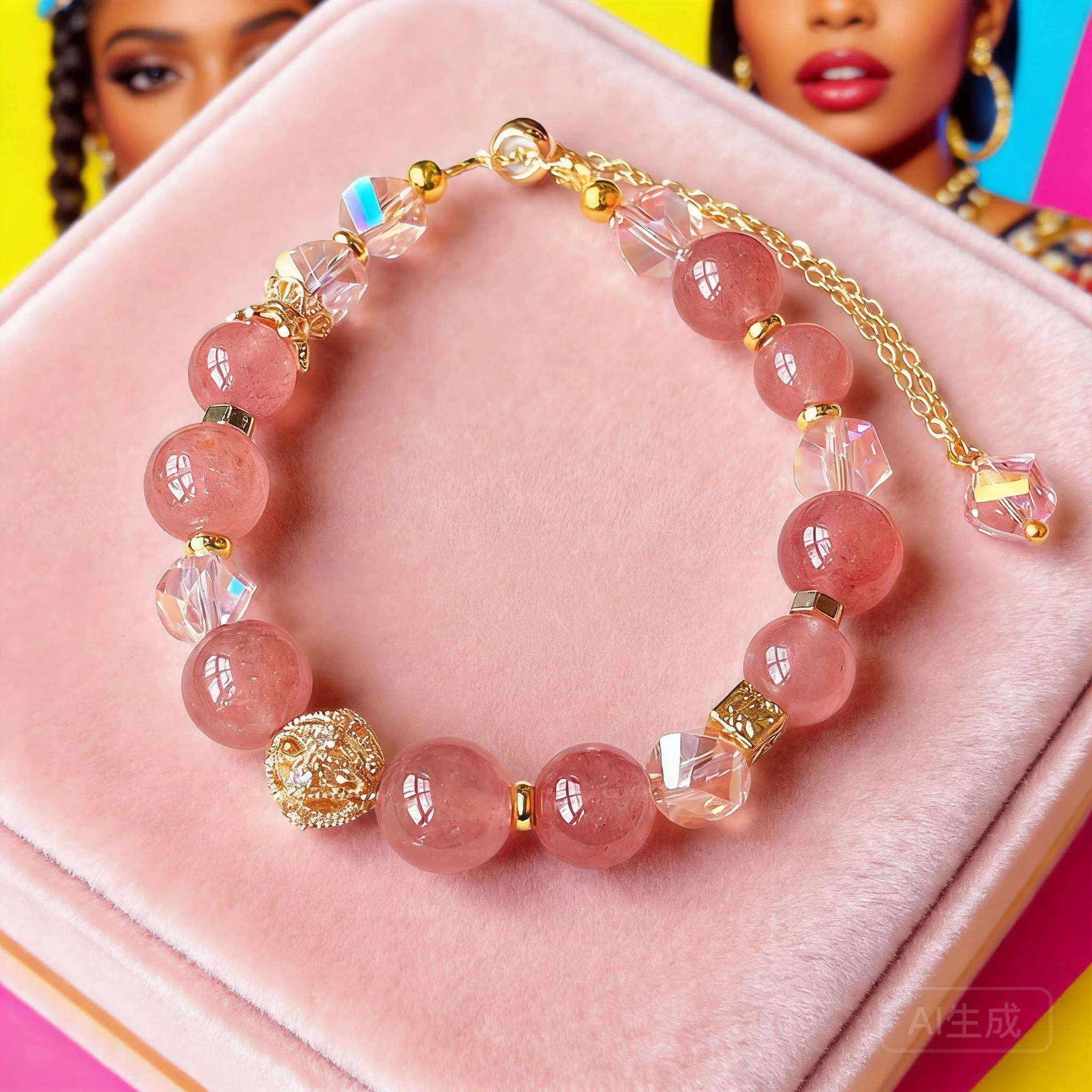 

2026 Minimalist Strawberry Quartz Beaded Bracelet Adjustable Sliding Clasp Niche Design Wrist Jewelry For Women Daily Wear Gift