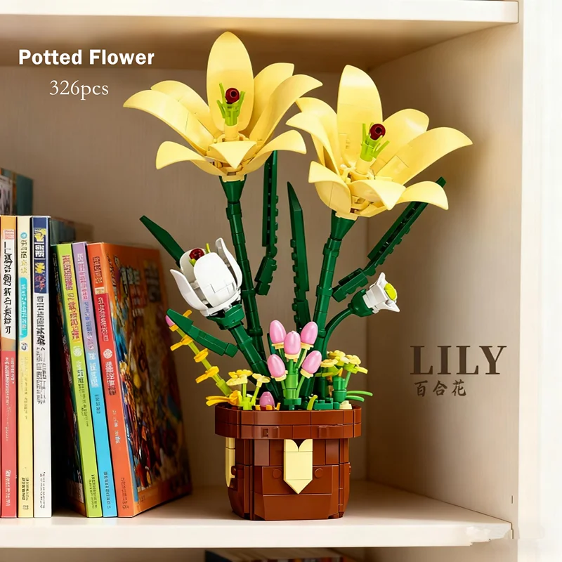 Phalaenopsis vaso de plantas bloco de construção flor modelo quebra-cabeça brinquedos conjuntos ano novo natal presentes aniversário diy criatividade