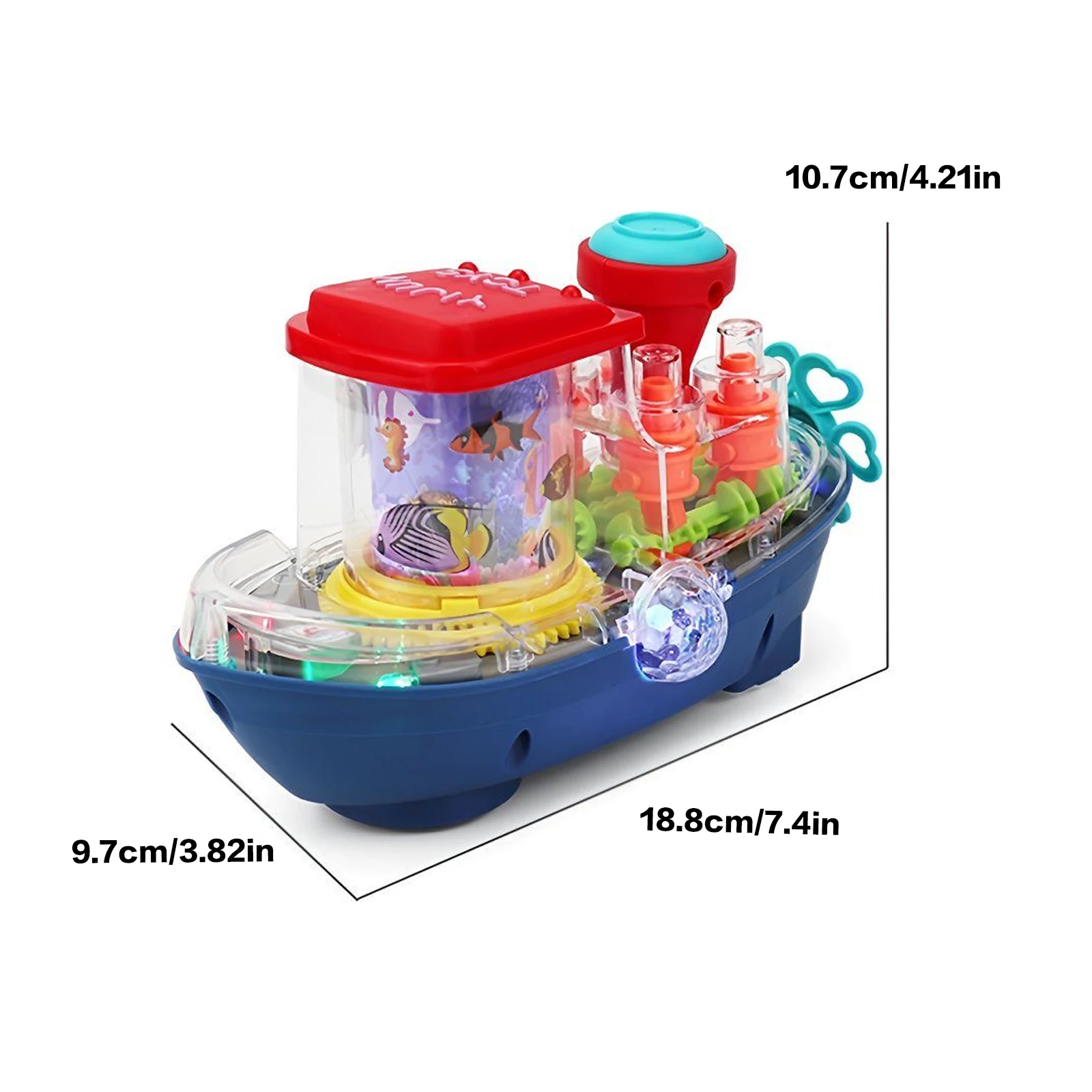 Elektrische simulatie transparante uitrusting roterend cruiseschip speelgoed met kleurrijk geluid en licht, perfect cadeau voor baby's