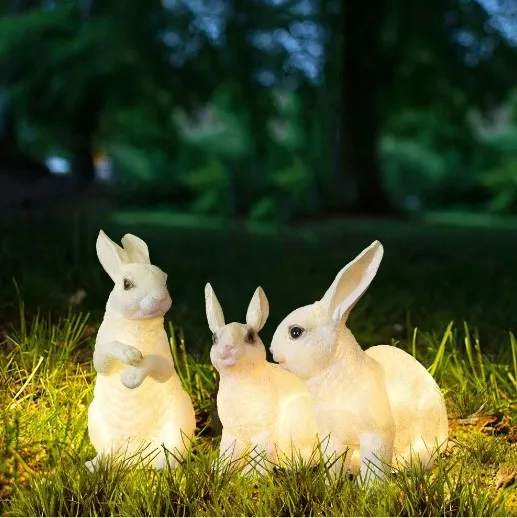 Outdoor Garden Landscape Simulated Animal Sculpture Lamp LED Luminous Resin Fiberglass Rabbit Motif Light