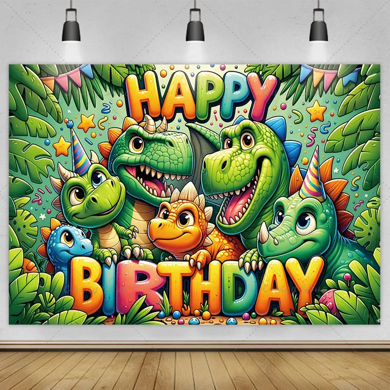 Cartoon Dinosaur Happy Birthday Party Decoration Newborn Photography Backdrop Props Photocall Baby Shower Photo Background HR-01