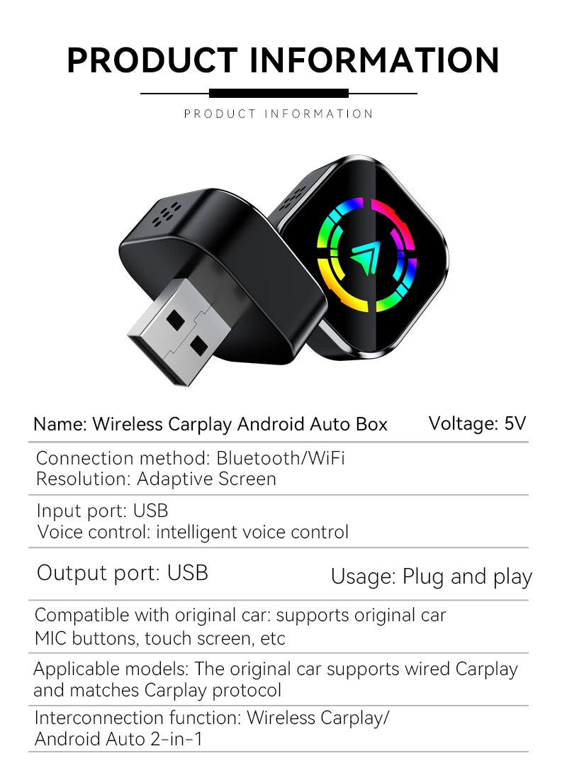 محول Xiaomi Wireless CarPlay Android Auto 2in1 5G WiFi Bluetooth اتصال سريع عالمي لمساعد الصوت للسيارة