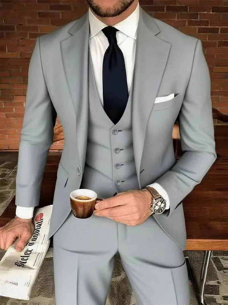 

Мужской костюм-тройка, зеленый с отложным воротником, большой размер, брюки, галстук, свадебный наряд, жилет, рабочая униформа, праздничный подарок.