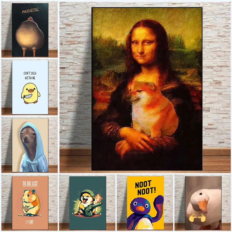 Interesting Mona Lisa Meme Picture Poster Canvas Painting Baby Wall Picture for Living Room Home Decoration Café Decoration