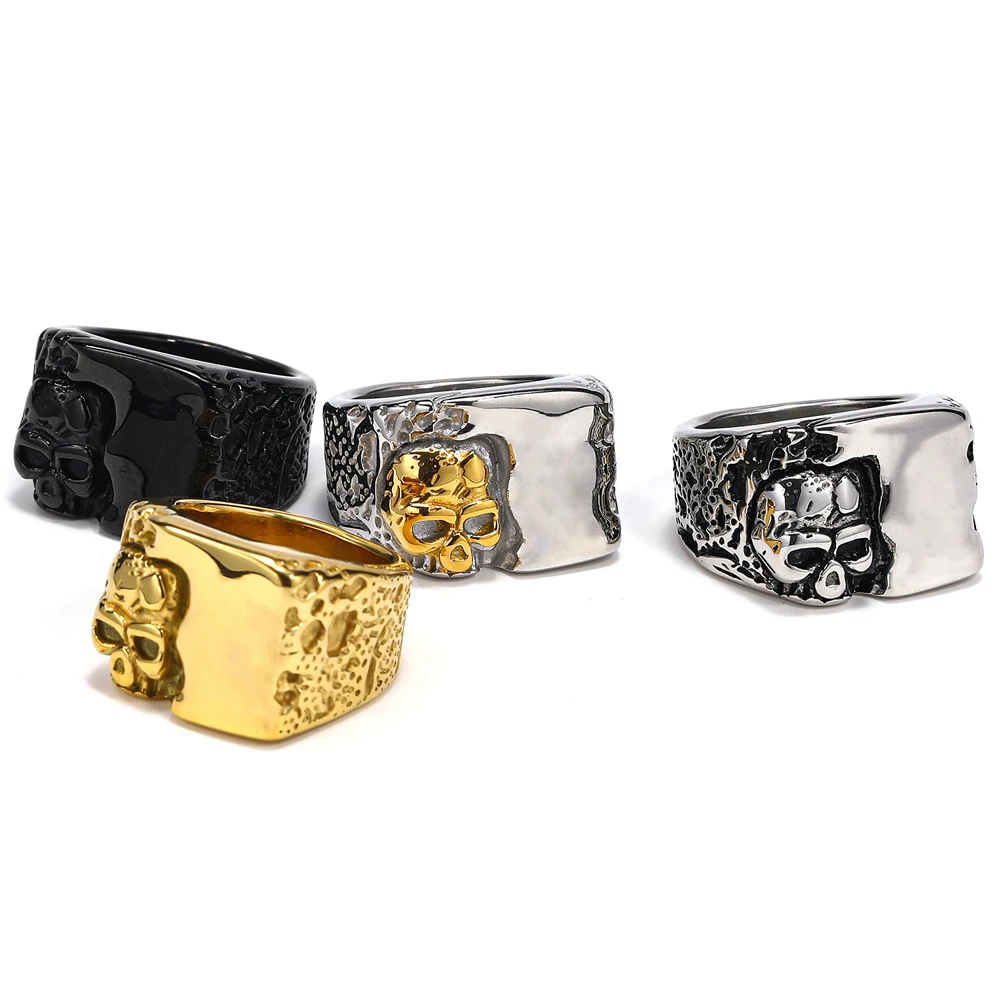 رائجة البيع القوطية الهيكل العظمي الجمجمة رئيس الدائري للرجال الشرير الصخرة الفولاذ المقاوم للصدأ السائق مجوهرات خمر المذكر هدية