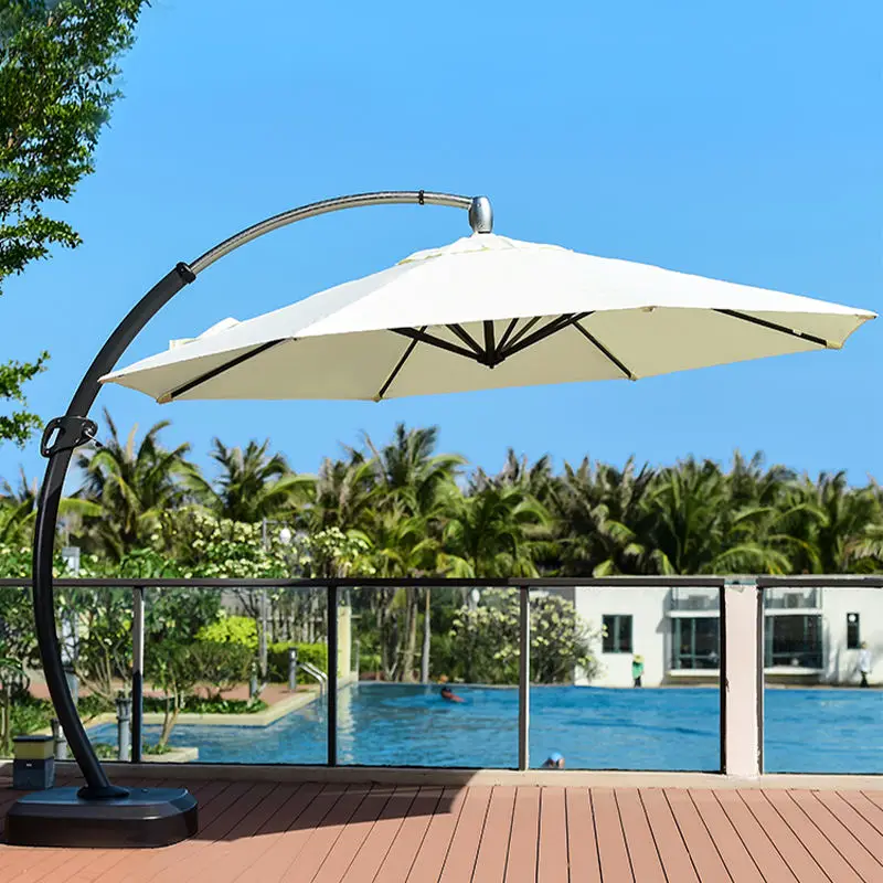 12FT Large Offset Cantilever Umbrella Aluminium Frame Outdoor Patio Parasol with Matching Base for Backyard Courtyard