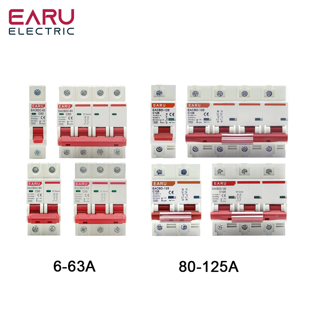 

DC 1000V 1P 2P 3P 4P Solar Mini Circuit Breaker Overload Protection Switch 6A~63A/80A 100A 125A MCB for Photovoltaic PV System