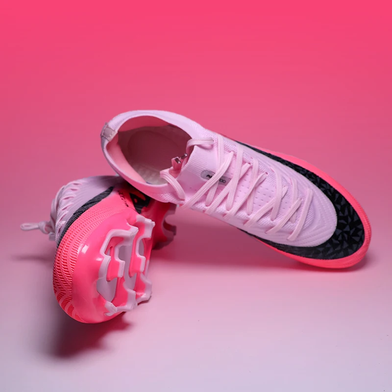 Rosa de alta qualidade dos homens sapatos de futebol respirável antiderrapante turf chuteiras meninos tf/fg treinamento botas de futebol chuteira campo