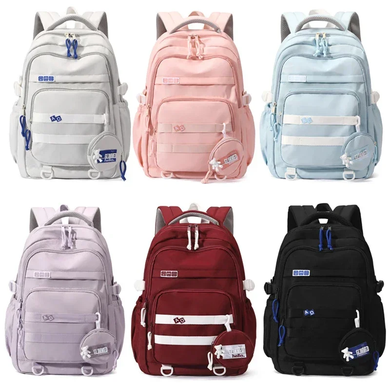 Mochila de Nylon Impermeável para Estudantes, Bolsa de Ombro Dupla, Grande Capacidade, Casual, Viagem, Ginásio, Laptop, Faculdade, Moda