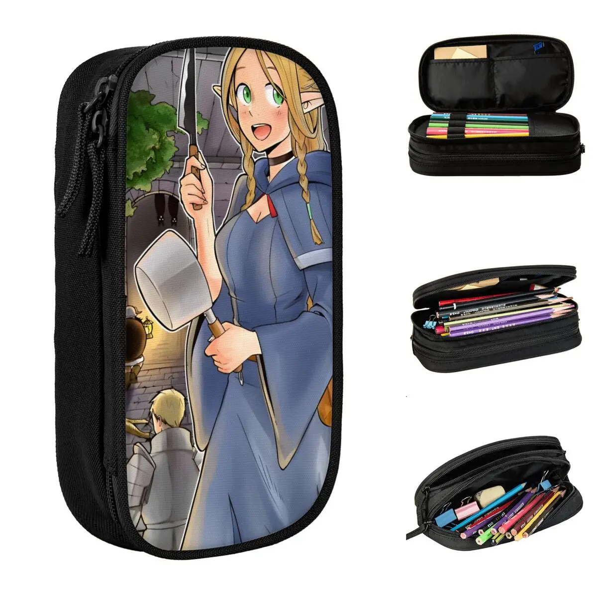 Piórnik Dungeon Meshi Marcille Delicious in Dungeon Pen Holder Bag Student Large Storage School Supplies Zipper Pencil Box