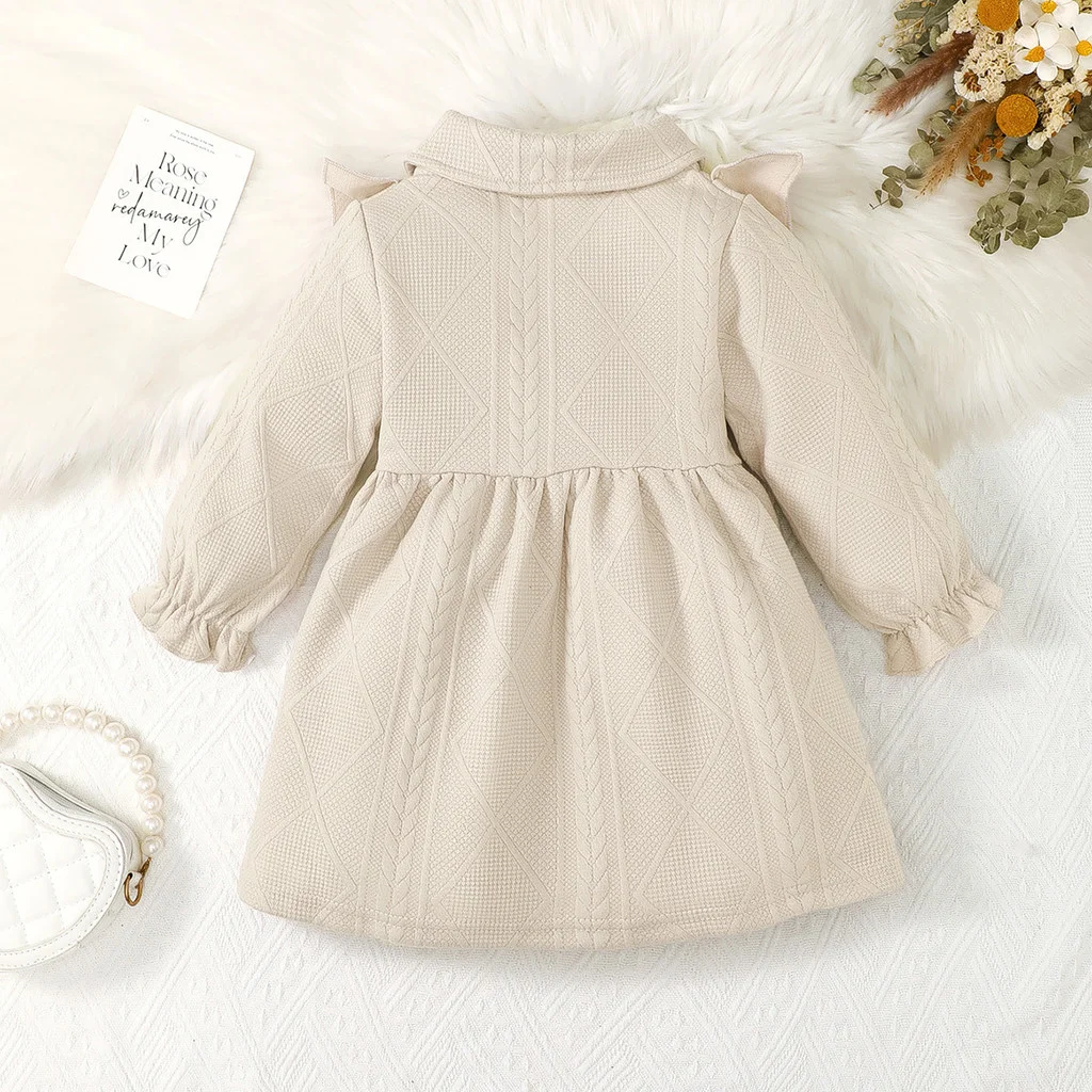 1-4 Years Kids Girl Clothes Apricot Shirt Dress Ruffle Bow Decor Autumn Casual Princess Party Girls' Children's Clothing Set