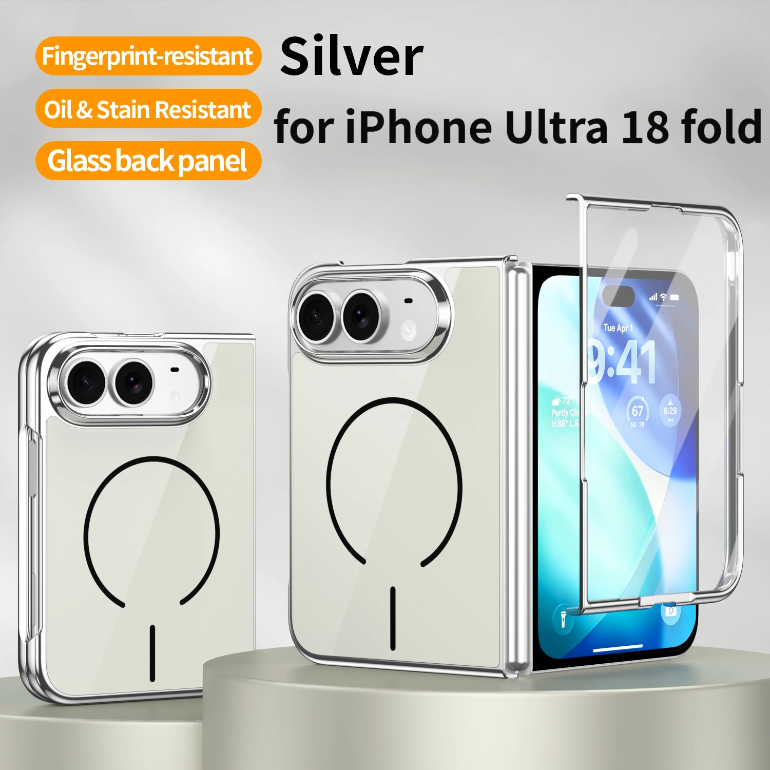 For Magsafe Aluminum Glass Phone Case for iPhone Duo 18 Fold Electroplated Bumper Magnetic Cover with Tempered Protective Film