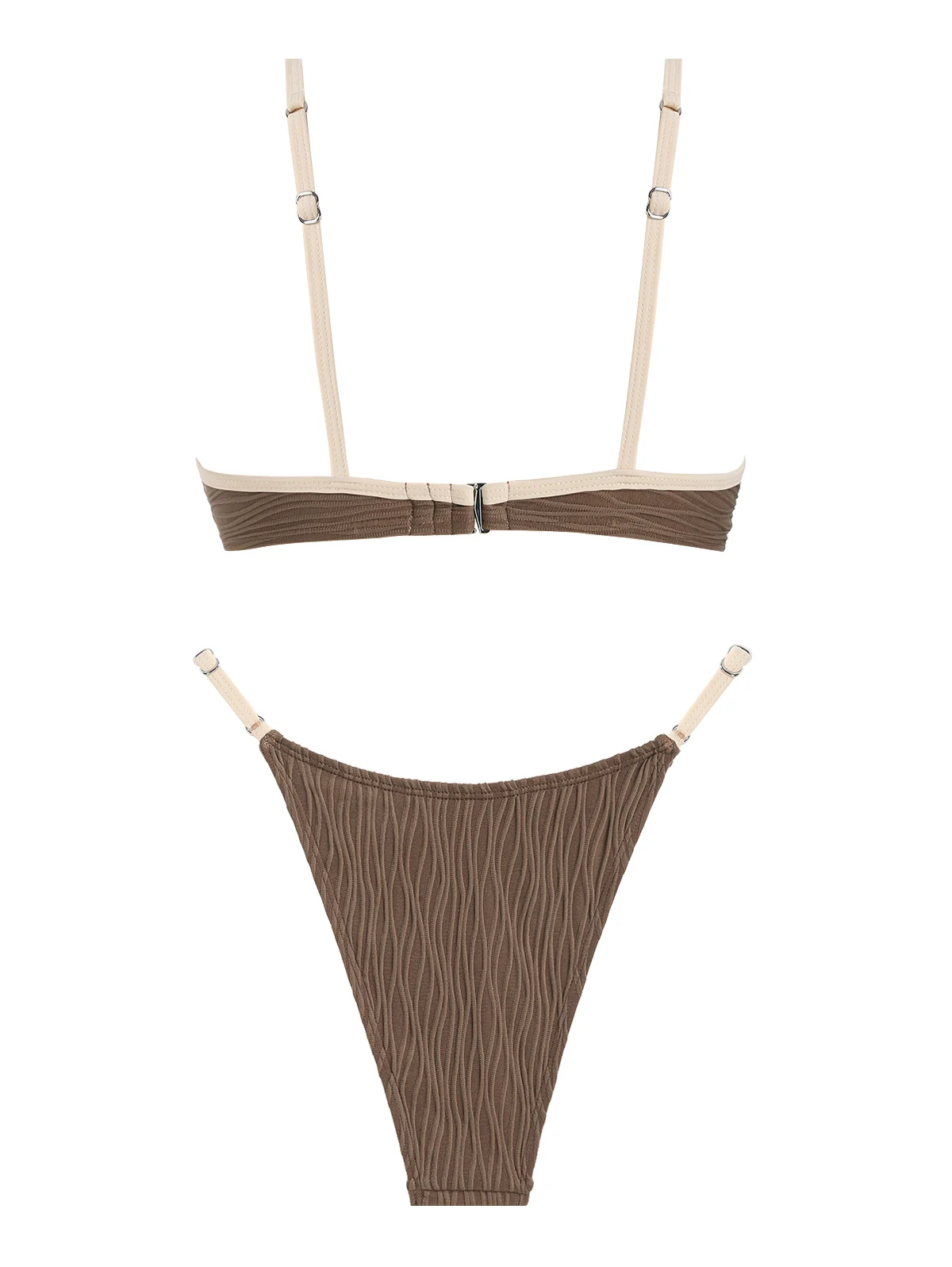 Damskie stroje kąpielowe Seamolly Wave Textured Contrast Piping Triangle Tanga Bikini Set