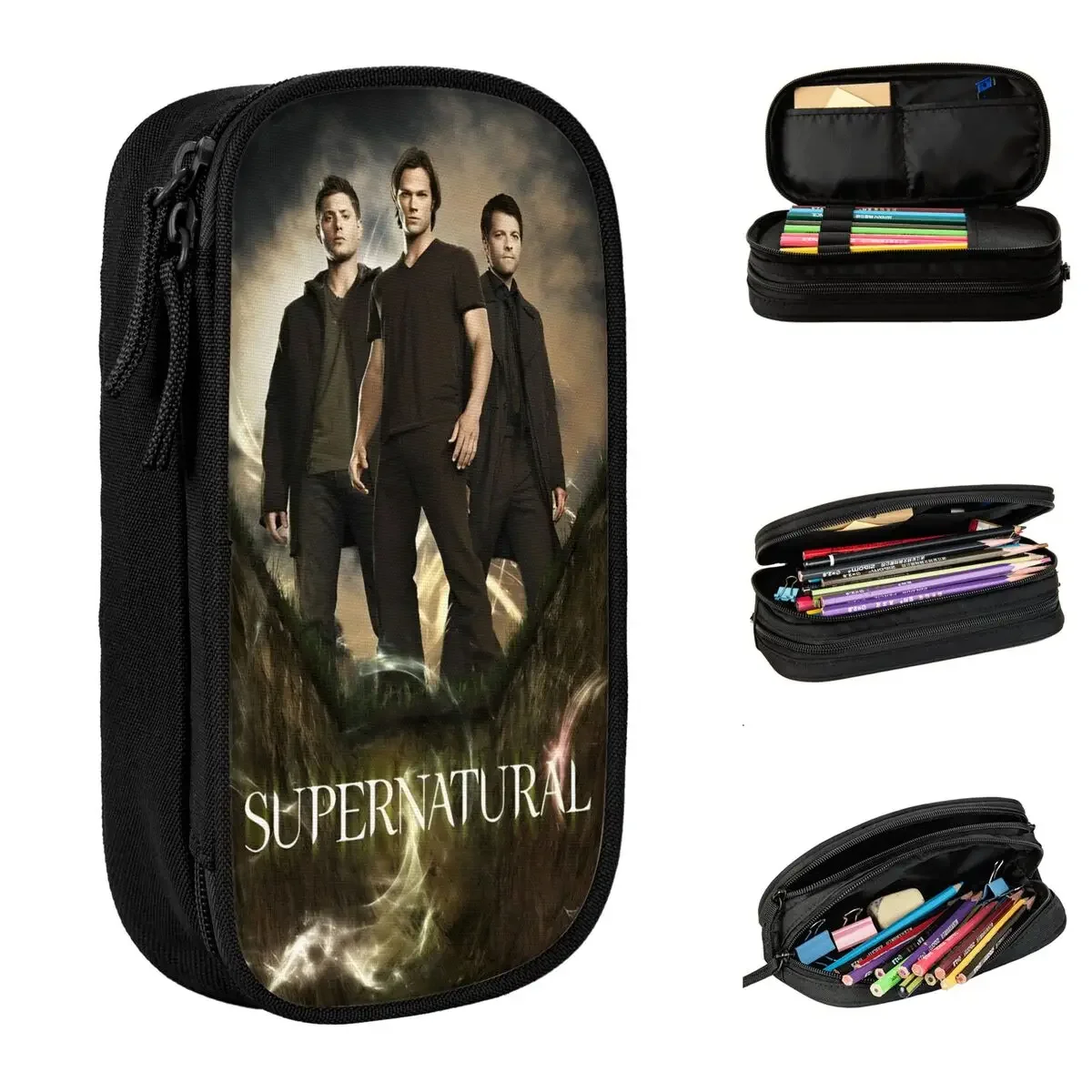 

Large-capacity Pencil Pouch Supernaturals Merch Double Layer Pen Case Women Makeup Bag Suprise Gift