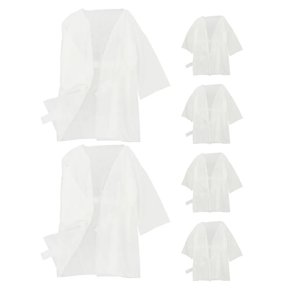 6Pcs Disposable Bathrobe Sauna Robe Lightweight Breathable Spa Salon Travel Body Wraps Shower Towel Robe for Women Men