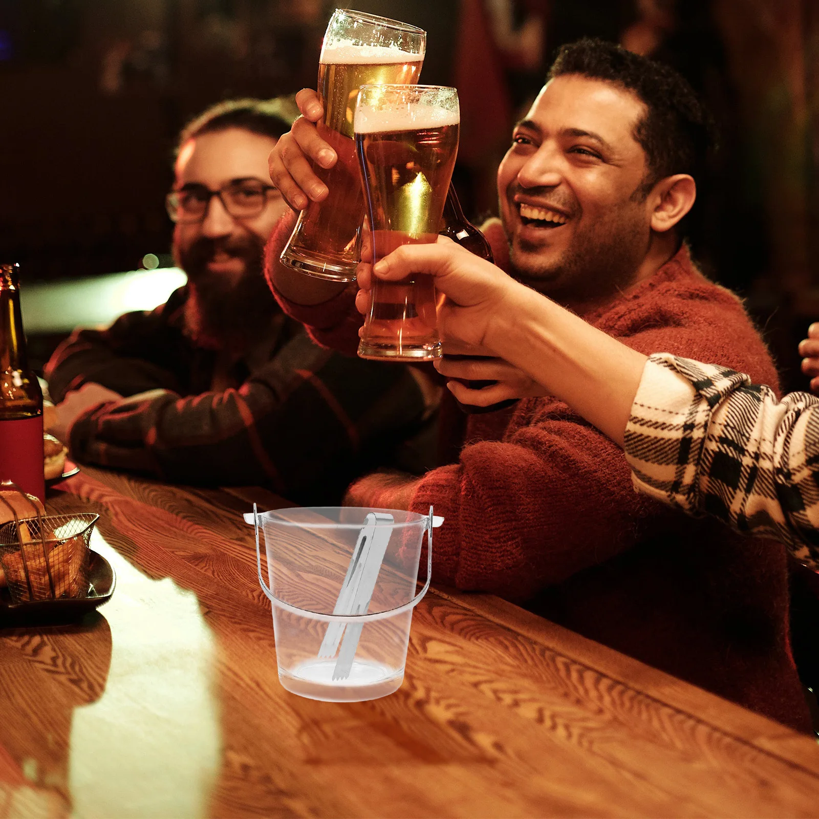 

1Set Ice Bucket Transparent Reusable Storage Holder with Sturdy Handle for Home Hotel Ktv Beach Party Barbecue Picnic