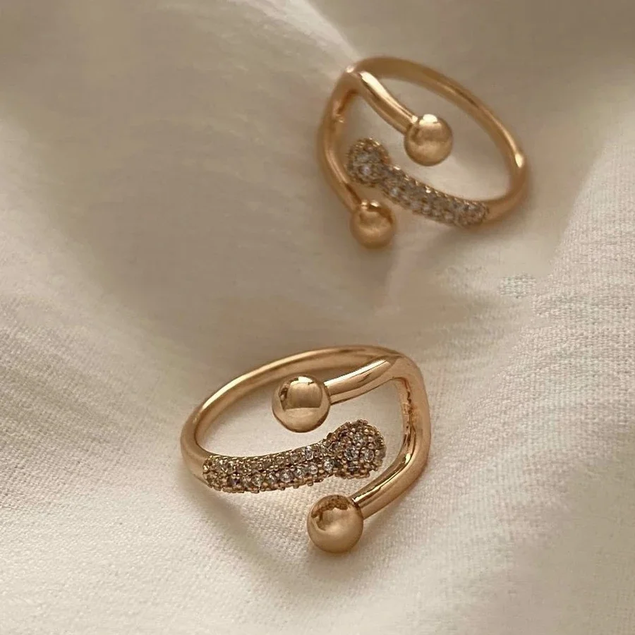 Zircon Double Crossed Shape Rings ForWomen Gold Plated Stainless Steel CrossRing Luxury Wedding Couple RingsAesthetic Jewerly